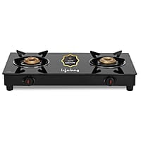 Lifelong 2 Burner Gas Stove Top for Kitchen - Automatic Ignition Cooktop Modern Glass Stove for Modular Kitchen, ISI Certified