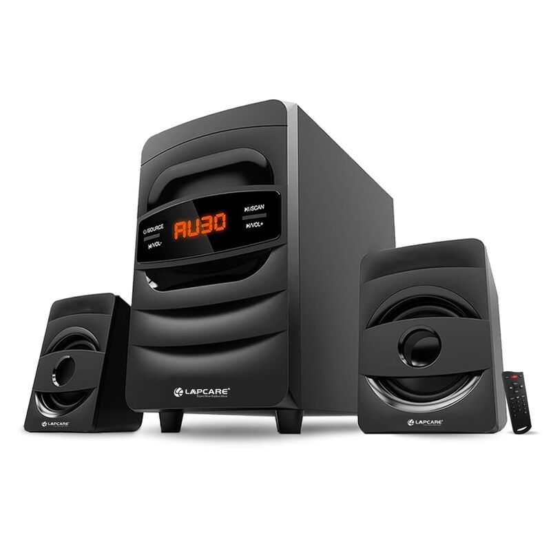 lapcare Badshah LUS‑207 Bluetooth Home Theatre – 50 W 2.1, Wooden Cabinet, High-Bass Stereo Sound | USB, Aux, FM Inputs | Remote Control