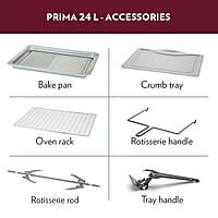 Borosil Prima 24 L Oven Toaster & Grill, Motorised Rotisserie & Convection Heating, 5 Heating Modes, Black