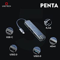 Live Tech USB-C Multiport Adapter 5-in-1 enhances connectivity with HDMI, USB-A, USB-C, and SD card slots, perfect for laptops and tablets. Compact design for on-the-go use.