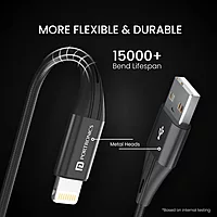 Portronics POR 1392 Konnect B Plus USB-A to Lightning Cable – 3A Nylon Braided 1m Black