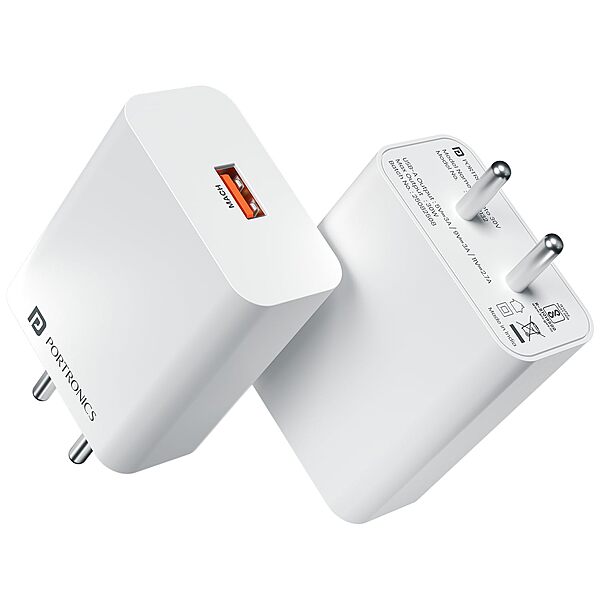 Portronics Adapto 30V 30W USB-A Fast Charging Wall Charger with 6A Cable