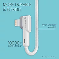 Portronics POR 1401 Konnect L USB-A to Lightning Cable – 3A | Nylon Braided | L-Shape | 1.2m White