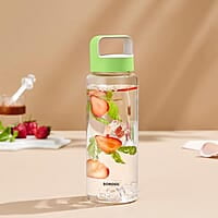 Borosil Crysto Glass Water Bottle, Water Bottle for Fridge Wide Mouth Borosilicate Glass Extreme Temperature Resistant For Hot & Cold Water, Milk, Lassi, Juice, Green Lid 750 ml, Stylish & Transparent