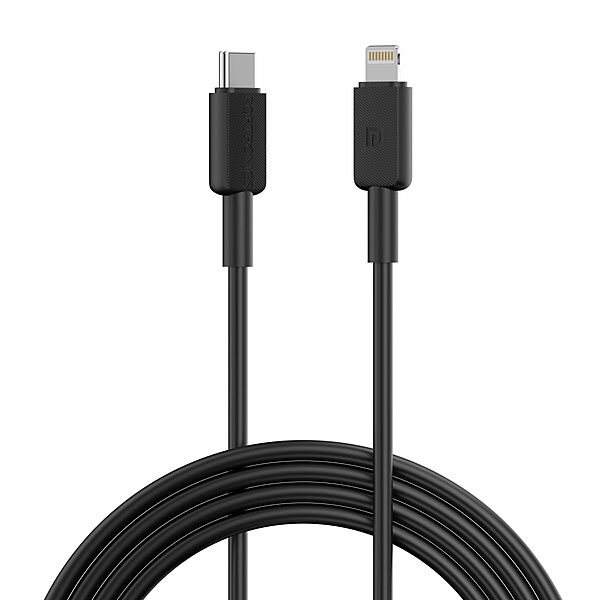 Portronics Link CL – Type-C to 8-Pin, 3A, 1M Black. Fast charging and data transfer cable, durable design, compatible with various devices, perfect for everyday use and travel.