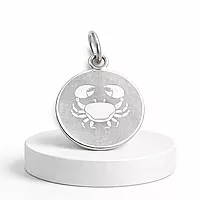 925 Sterling Silver Cancer Zodiac Pendant for Men & Women | Astrology Crab Charm Necklace | Round Engraved Horoscope Jewelry