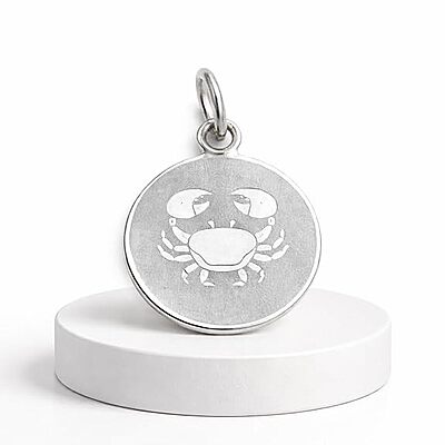 925 Sterling Silver Cancer Zodiac Pendant for Men & Women | Astrology Crab Charm Necklace | Round Engraved Horoscope Jewelry