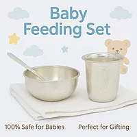 Sterling Silver Bowl with Spoon & Tumbler Set | Baby Annaprashan Velli Kinnam Set