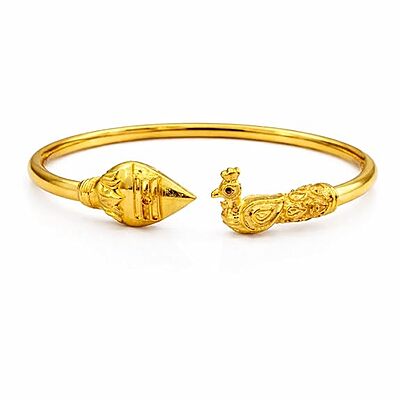 Impon Gold Plated Peacock Design Kada for Women | Traditional Openable Bangle | Antique Finish Temple Jewelry Bracelet