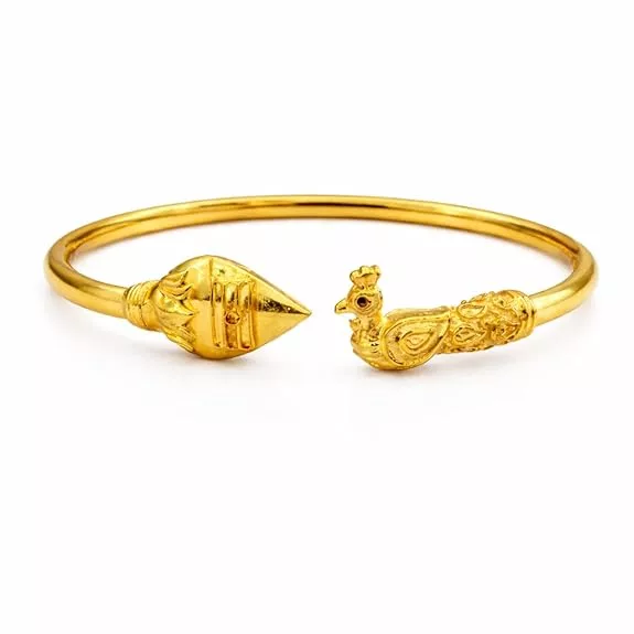 Impon Gold Plated Peacock Design Kada for Women | Traditional Openable Bangle | Antique Finish Temple Jewelry Bracelet