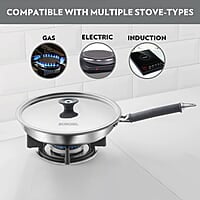 Borosil Cookfresh Tri-ply Stainless Fry Pan with Lid, Induction Friendly, 1.3 L, 20 cm Dia