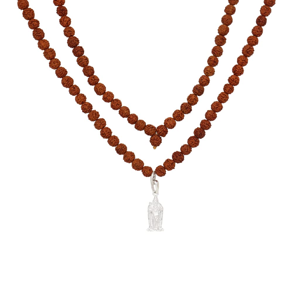 Rudraksha Mala With Sterling Silver Murugan Pendent/Dollar