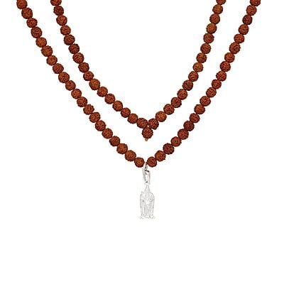 Rudraksha Mala With Sterling Silver Murugan Pendent/Dollar Rudraksha Mala With Sterling Silver Murugan Pendent/Dollar