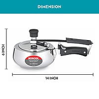 Borosil Pronto Induction Base Inner Lid Stainless Steel Pressure Cooker, 6.8 mm Thick Base, 2 L