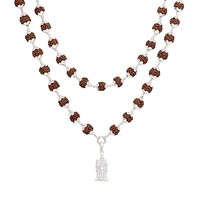 Silver Five Face Rudraksha Mala with Murugan Pendant