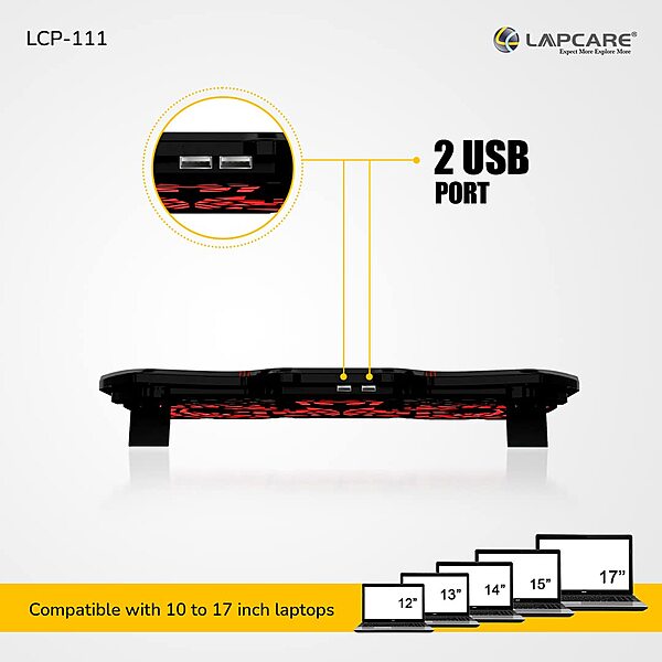 Lapcare Winner LCP‑111 Laptop Cooling Pad – 4 Quiet Fans, Dual USB-A, Ergonomic Angles