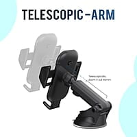 Portronics Clamp M Car Mobile Holder with 360° Rotational, Strong Suction Cup, One Click Release Button Compatible with 4 to 6 inch Devices