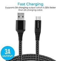 Ambrane Type C Cable 3A Fast Charging 1M Braided Cable for Smartphones, Tablets, Laptops & other Type C devices, 480Mbps Data Sync, Quick Charge 3.0 (RCT 10