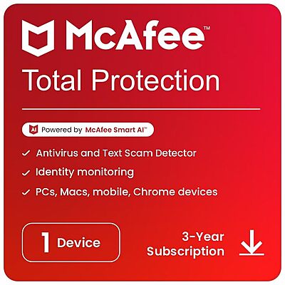 McAfee Total Protection 1 Device 3 Year Security Antivirus
