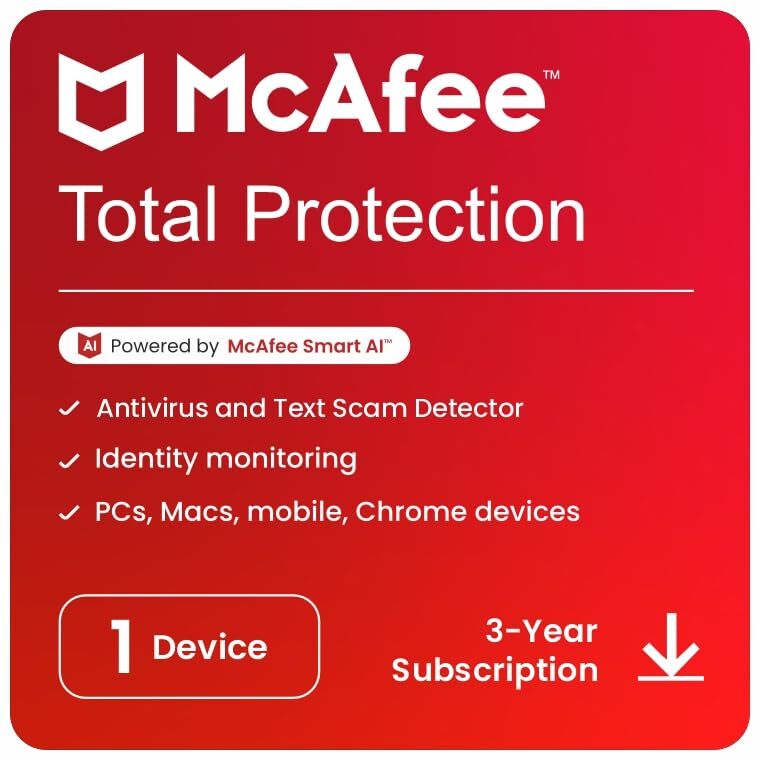 McAfee Total Protection 1 Device 3 Year Security Antivirus