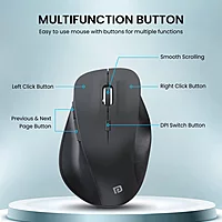 Portronics Toad 24: Wireless Mouse featuring 1611 DPI for precise tracking, USB connectivity for easy plug-and-play, ergonomic design for comfort, and a sleek finish for modern aesthetics.