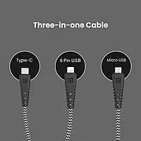 Portronics Konnect J9 3-in-1 Charging Cable – 3A Fast Charging | Data Sync | 1.5M Tangle-Free Cable