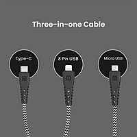 Portronics Konnect J9 3-in-1 Charging Cable – 3A Fast Charging | Data Sync | 1.5M Tangle-Free Cable