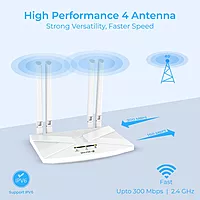Lapcare W‑III 4G LTE SIM router: 300 Mbps 2.4 GHz Wi‑Fi (802.11b/g/n), Nano‑SIM slot, external antenna, supports up to 32 devices—ideal for home/office backup.