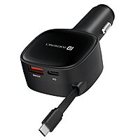 Portronics Car Power Retracto 84W 3-in-1 Car Charger with Retractable Type-C Cable Black