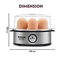 Borosil Electric Egg Boiler, 7 Egg Capacity, For Hard, Soft, Medium Boiled Eggs, Steamed Vegetables, Transparent Lid, Stainless Steel Exterior