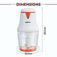 Borosil Chef Delite 260W Electric Glass Chopper For Kitchen Use | White Chopper | Low Noise Operation | Kitchen Accessories Items | Stainless Steel Blades, Whisking Blade for Cream, Chaas, Lassi