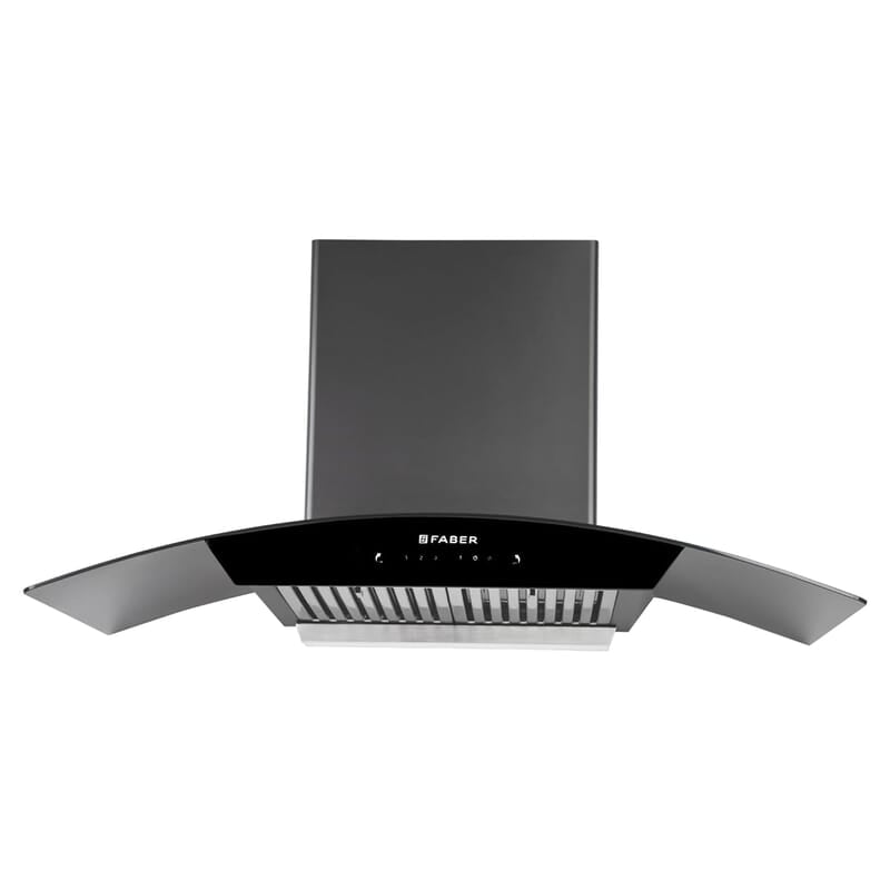 Faber 90 cm 1320 m³/hr Curved Glass Kitchen Chimney 3 Layer Baffle Filter Gravity Suction