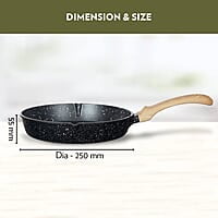 Borosil Vajra Die-Cast Non-Stick Aluminium Round Grill Fry Pan, Frying Pan with Ridges, Black with Wood-Finish Handles, 240 mm Wide, 5 mm Thick