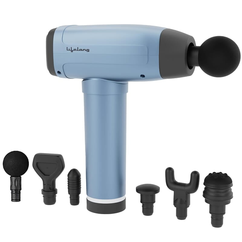 Lifelong Gun Massager Percussion for Full Body Pain Relief 6 Heads LED Touch 30 Speed Levels Premium Bag