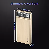 Portronics Luxcell – 10K Power Bank, LED Indicator, Dual Output USB-A & Type-C, Compact Design, Lightweight, Ideal for Travel, Fast Charging, Durable Build, Stylish Yellow Finish.