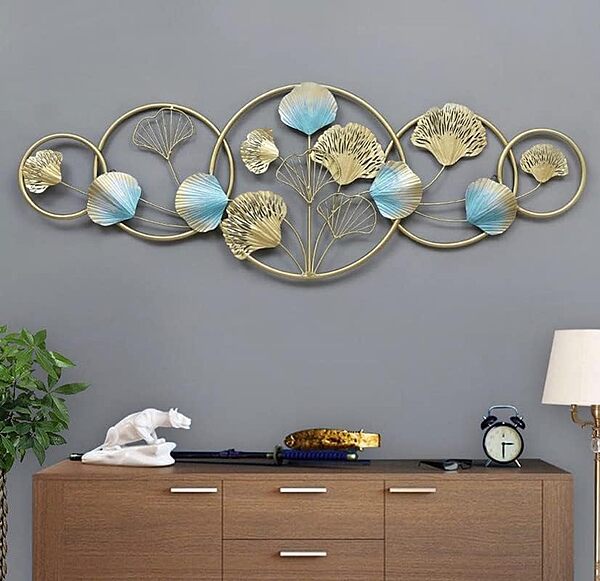 DAD Modern Gold Metal Ginkgo Leaf Wall Art Sculpture - 49x2x17 Inches