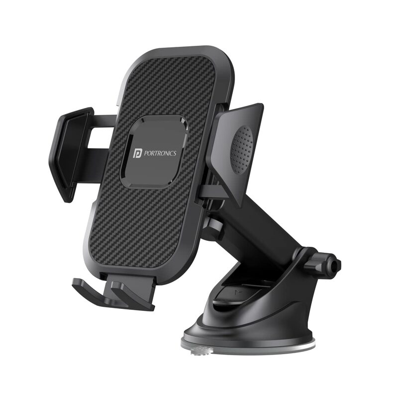Portronics Clamp M – Car Holder, Suction Mount, Black. Secure your device with this sturdy holder. Easy to install, adjustable, and perfect for navigation. Keep your hands on the wheel!