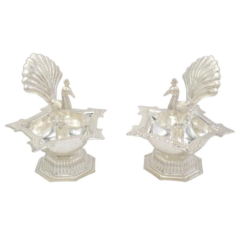 Silver Peacock Diya
