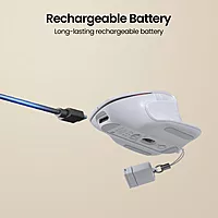 Portronics Toad Mino: Sleek White Wireless Mouse with Dual Connectivity. Compact design, perfect for travel. Enjoy seamless navigation and comfort with this stylish, portable accessory.