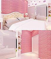 3D Pink Brick Wall Stickers Panel Self Adhesive