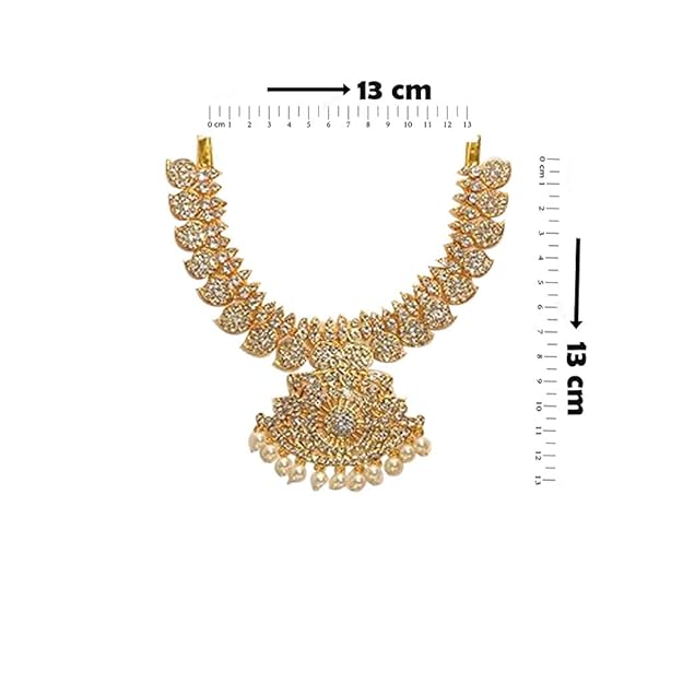 Gold Plated White Stone Attigai Necklace