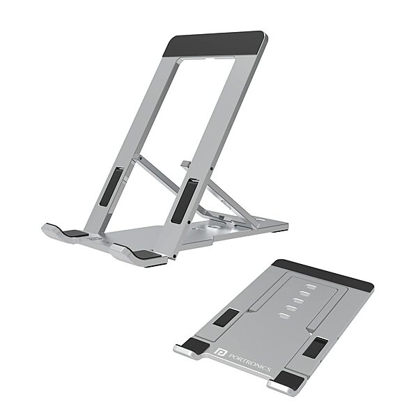 Portronics Modesk One Stand – Silver, Adjustable to 5 Angles, Ergonomic Design, Lightweight, Portable, Ideal for Laptops, Tablets, and Smartphones, Enhances Comfort and Productivity, Sleek Finish.