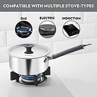 Borosil Cookfresh Tri-ply Stainless Steel Sauce Pan with Lid, Induction Friendly Tea Pan, 2.2 L, 18 cm Dia