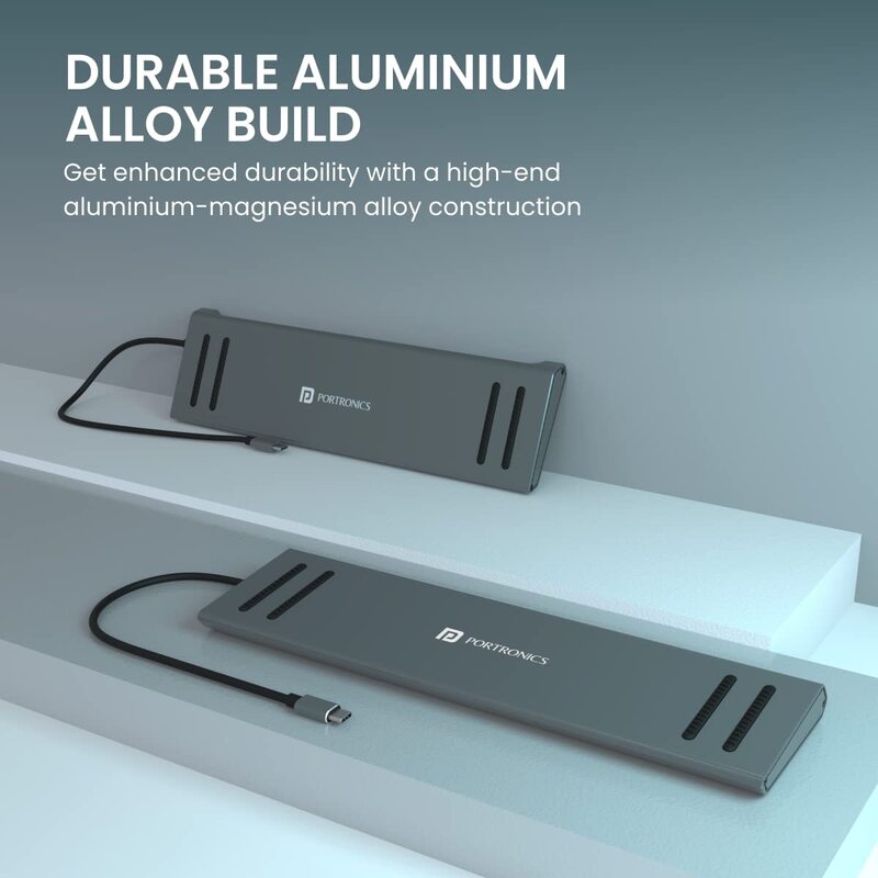 Portronics Mport 13C 13-in-1 USB-C Hub – Grey offers versatile connectivity with multiple ports including HDMI, USB-A, and SD card slots, perfect for expanding your device's capabilities.