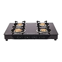 Wonderchef Glory 4 Burner Glass Cooktop, Black 8mm Toughened Glass Ergonomic Knobs Ergonomic Knobs