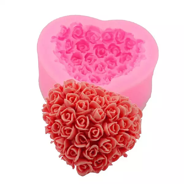 Silicon Mold Candle 3D Rose Flower in  Heart