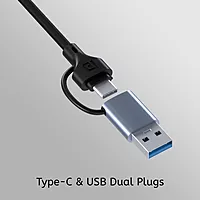Portronics Mport 31 Pro – 4-in-1 USB Hub, Dual Plugs, compact design, supports multiple devices, high-speed data transfer, ideal for laptops and desktops, plug and play, durable and portable.