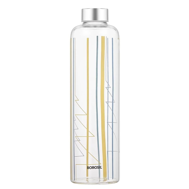 Borosil Artisan Series Sintra 1000ml Narrow Mouth Glass Bottle with Metal Lid | 100% Borosilicate, Fridge Safe, Leakproof, Easy to Carry | Store Water, Lassi, Juice, Smoothies | Dishwasher Safe