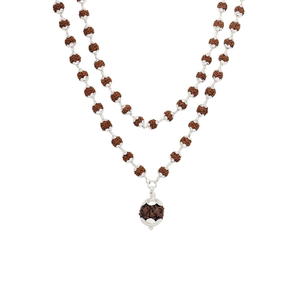Silver tied Rudraksha Mala With Ruthratcham Pendant|With Certificate