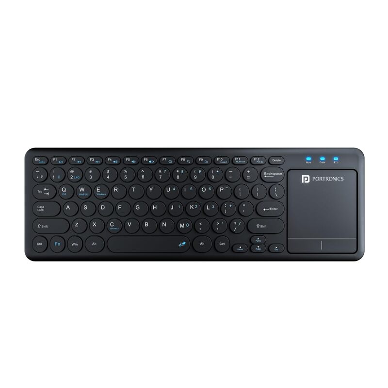 Portronics Bubble PRO Bluetooth + Wireless Keyboard – Black | With Touch Pad | 1 Year Warranty